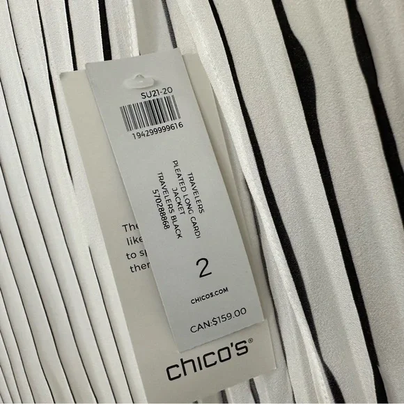 Chicos Womens Travelers Pleated Long Cardigan Jacket Sz 12/14 White 3/4 Sleeve - Picture 6 of 8
